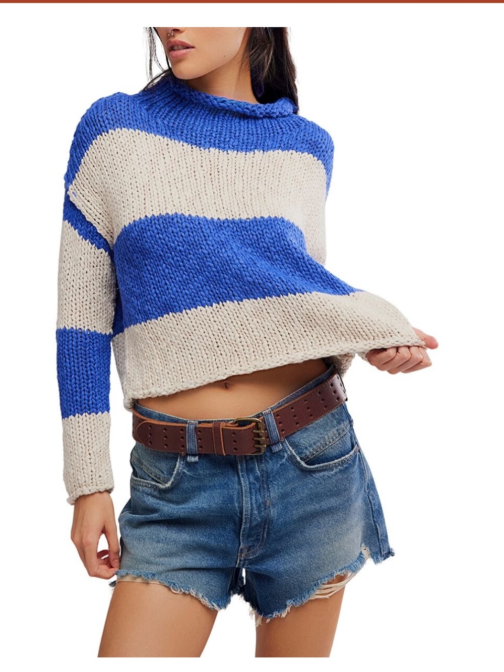 Free People Opal Rugby Stripe Sweater Rugby Stripe Sweater in Blue & Cream Size